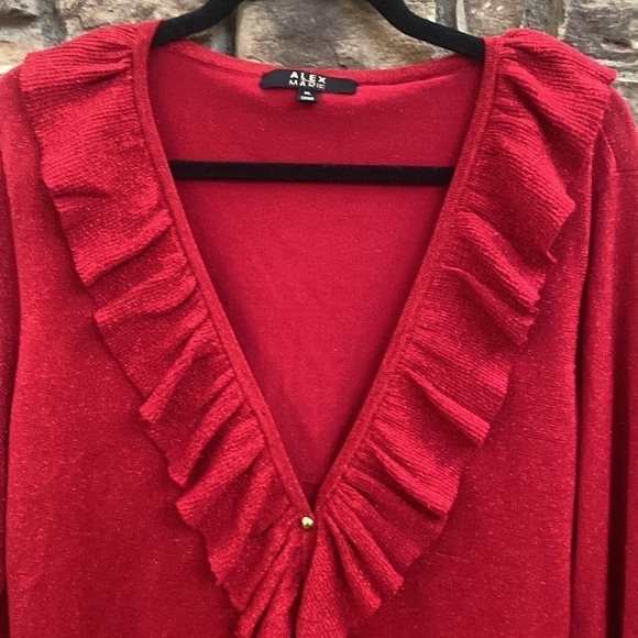 Alex Marie red metallic V-neck sweater cardigan with gold buttons. Size XL - Picture 5 of 12